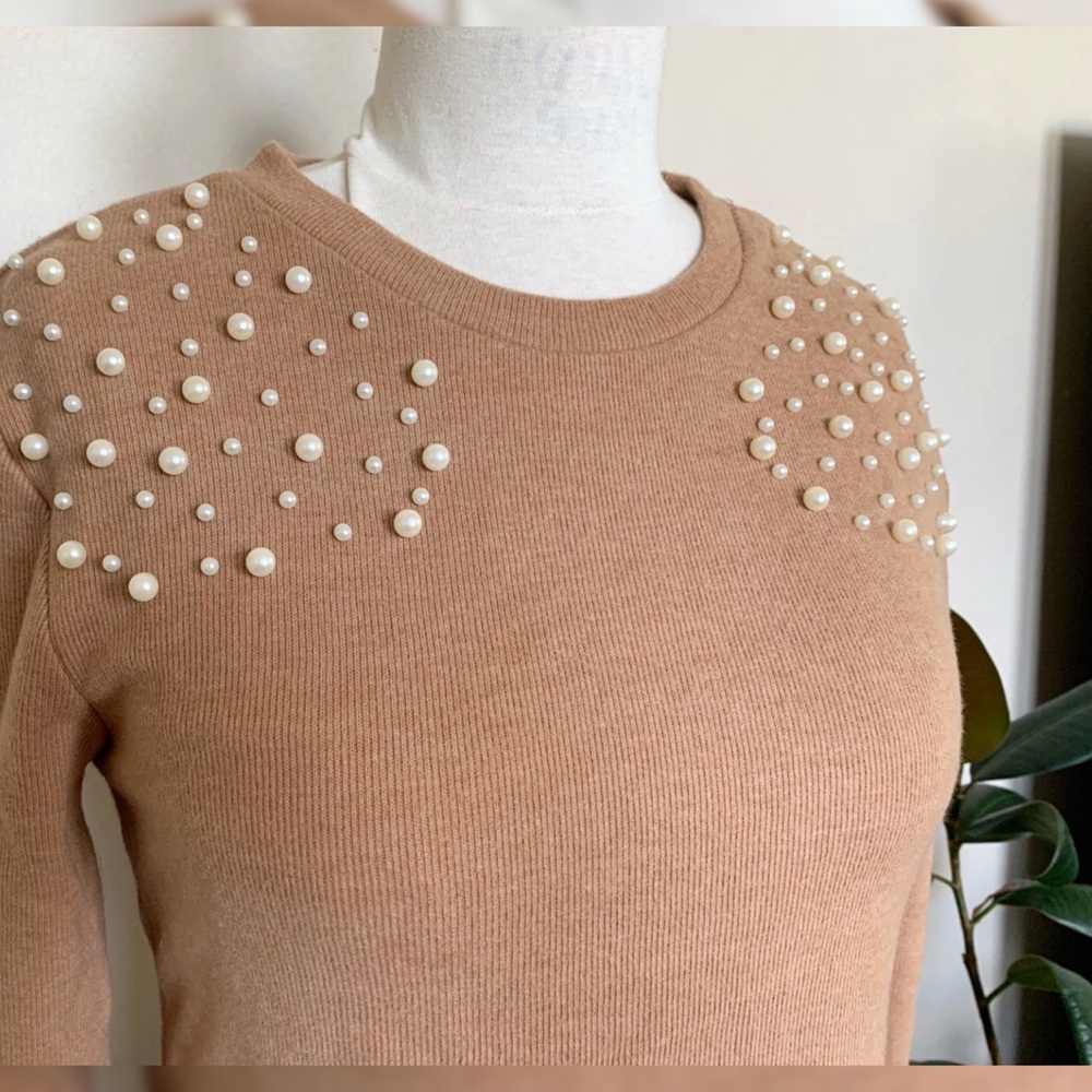 ZARA Sweater NWT Fall Pearls Knit Top NEW - Picture 2 of 4